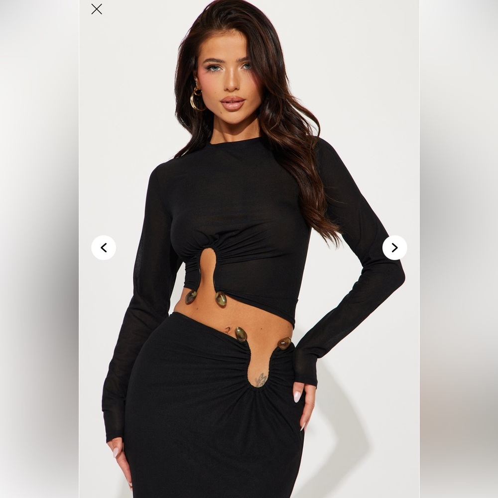 Black Cutout Long mesh skirt set